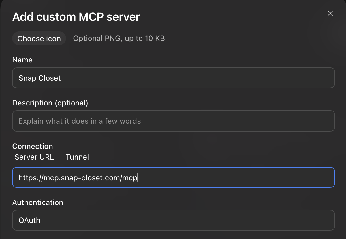 1 Name → 2 Server URL → 3 OAuth. Select the image to enlarge.