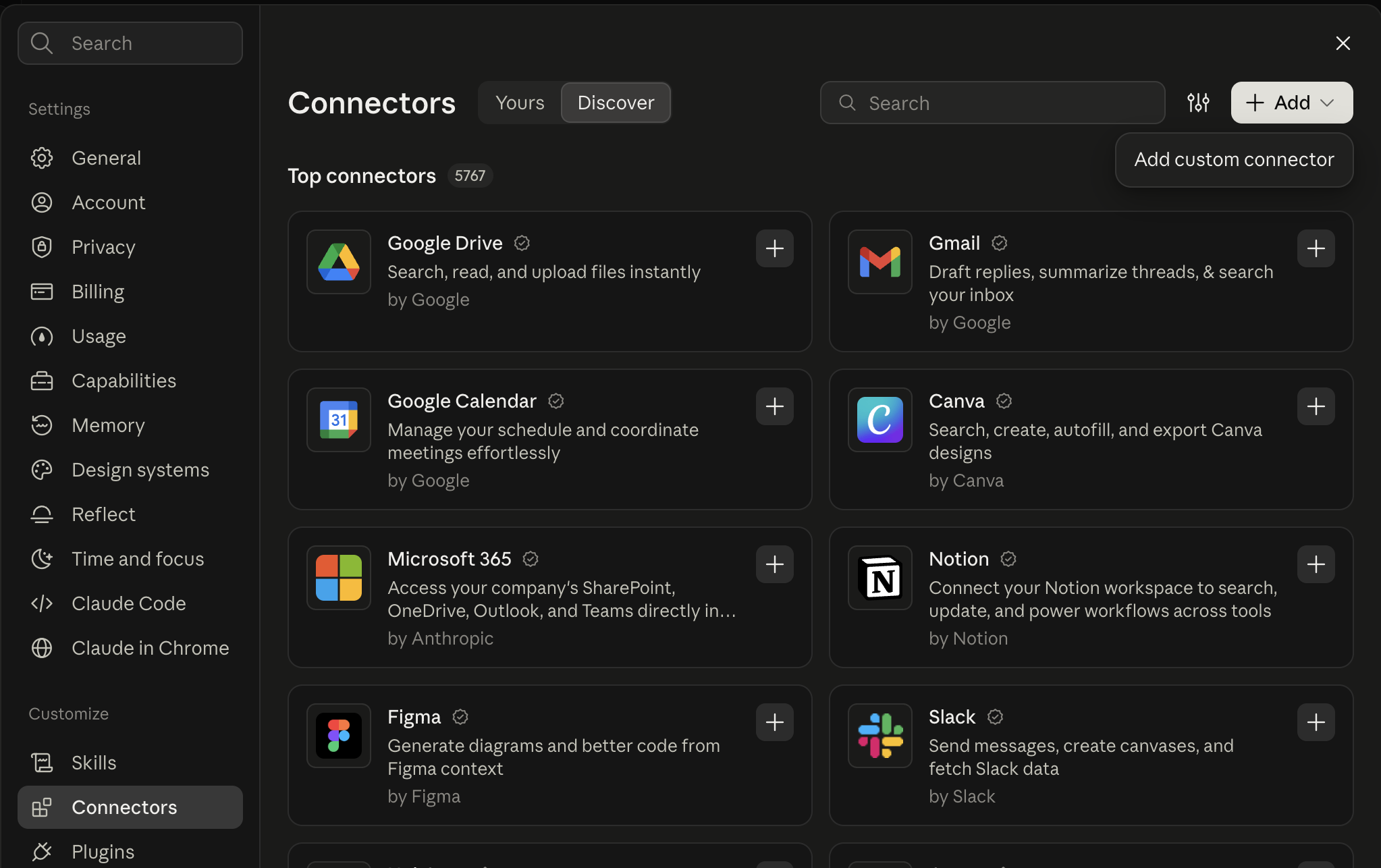 1 Connectors → 2 Add → 3 Add custom connector. Select the image to view the original.