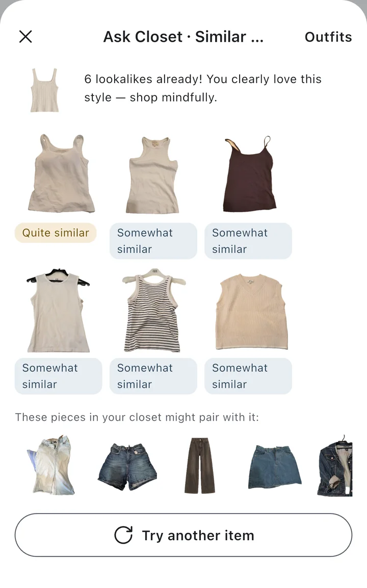 Ask Closet: find similar pieces