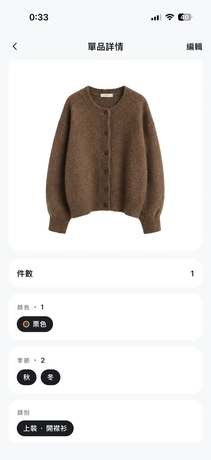 自動產生的單品資訊